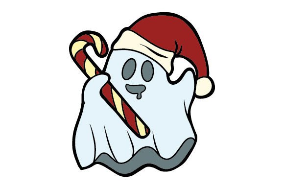 Cute Cartoon Christmas Ghost, Candy Cane for Festive Branding